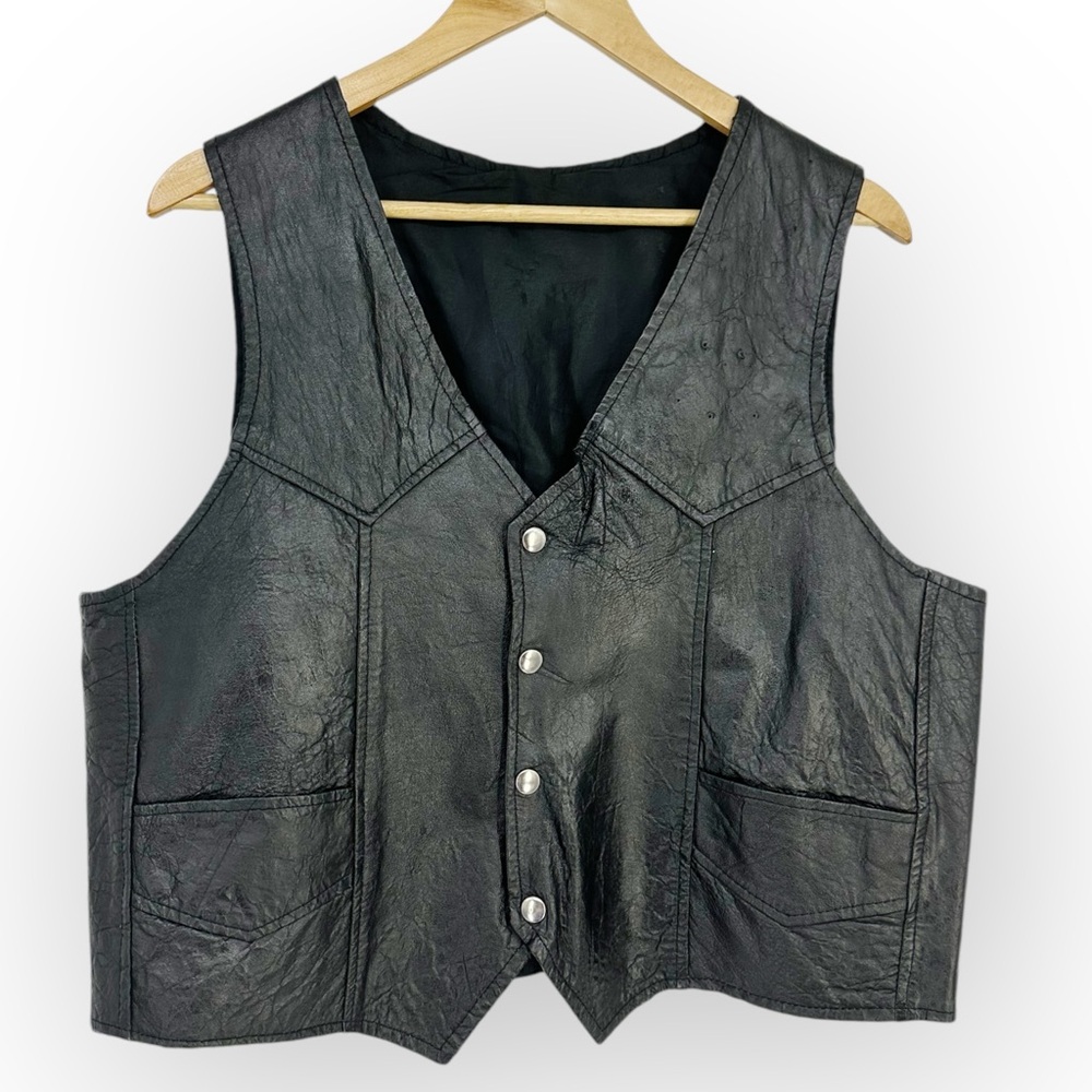 Vintage Leather Biker Motorcycle Vest Echtes Leather Futter SHAF Snap Front 40R